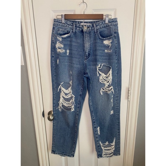 Flying Monkey Denim - Flying Monkey Womens Jeans 29 High Rise Distressed Straight Leg Blue Medium Wash